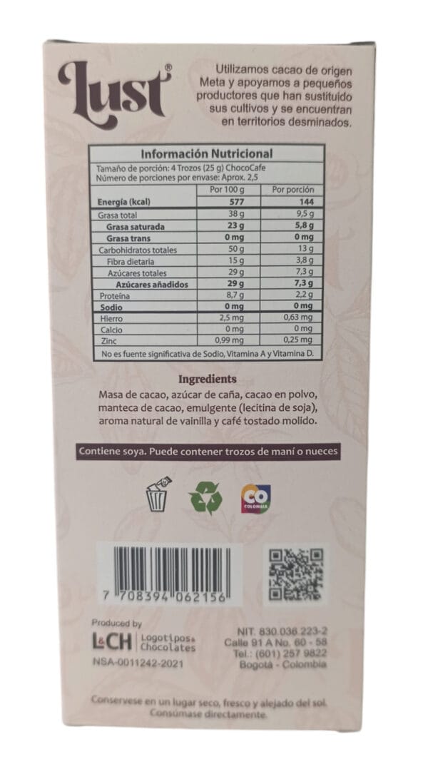 Chocolate con Café Tostado 60g - Imagen 3