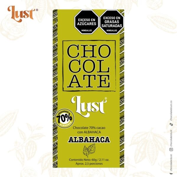 Barra de Chocolate 70% Cacao con ALBAHACA 60g