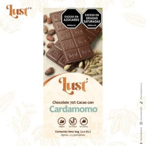 Barra de chocolate LUST 70% cacao con CARDAMOMO