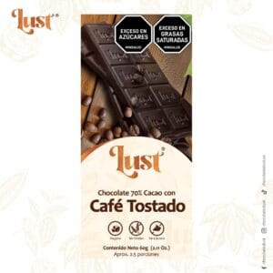 Barra de chocolate 70% cacao con café tostado