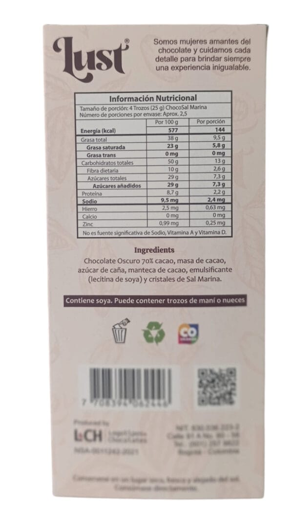 Barra de Chocolate con Sal Marina 60g - Imagen 3