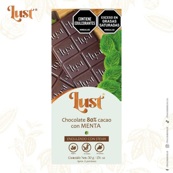 Chocolate 80% cacao con Menta endulzado con STEVIA